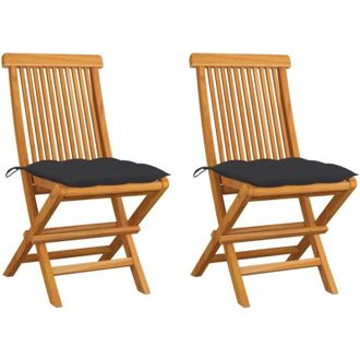 vidaXL Sillas De Jard&iacute;n 2 Uds Madera De Teca Y Cojines Gris Antracita Vidaxl