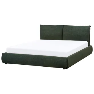 Beliani Cama Moderna Tapizada Tela 160 X 200 Cm Somier De Listones Verde Oscuro Vinay