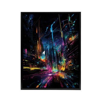 Artery8 Abstract Cityscape New York City At Night Framed Canvas Wall Art Print | Size: W24 x H32