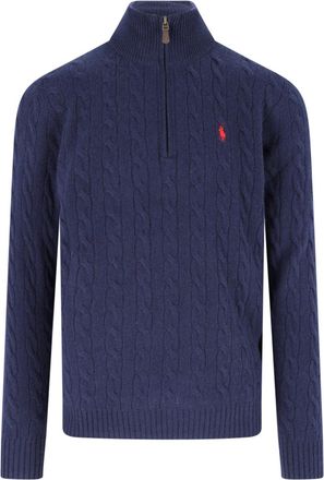 Polo Ralph Lauren Blue Cable Knit Wool-Cashmere Zip-Through Knit