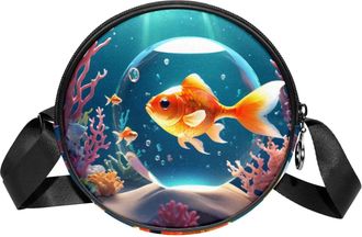 Generic Circle Crossbody Bag for Women, Fish Crystal Ball Small Sling Bag Daypack with Zipper Adjustable Shoulder Straps Casual Ladies Girls Round Purse