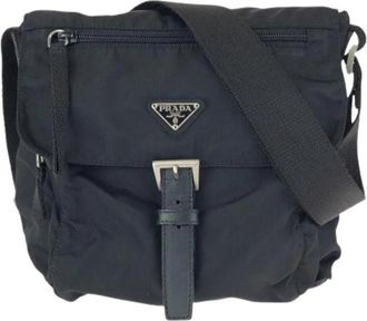 Prada Pre-owned Nylon Leather Tessuto Logo Schoudertas - Dames - Vintage Schoudertas - Zwart - ONE Size - Nylon - Vintage