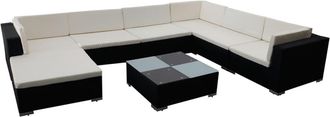 vidaXL Set Muebles De Jard&iacute;n 8 Piezas Y Cojines Rat&aacute;n Sint&eacute;tico Negro Vidaxl