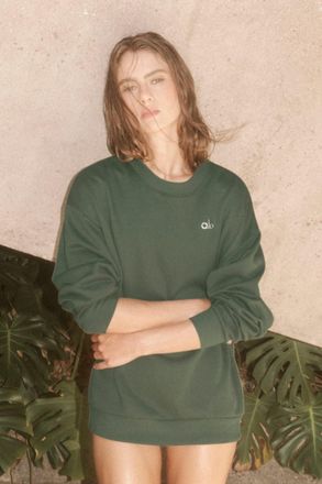 Alo | Accolade Crewneck Neck Pullover Top in Bamboo Green, Size: Medium