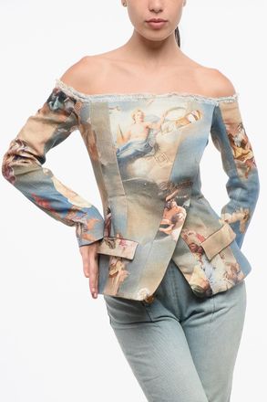 Balmain Giacca Off-Shoulder in Lino a Fantasia Balmain