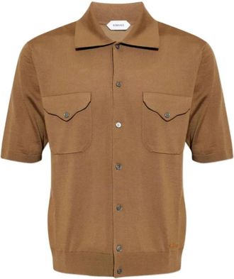 Versace Gebreid poloshirt - Heren - Korte mouwen Overhemden - Bruin - XL - Overhemden