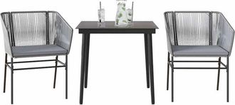 vidaXL Juego Comedor Jard&iacute;n 3 Pzas Cojines Rat&aacute;n Sint&eacute;tico Vidrio Gris Vidaxl