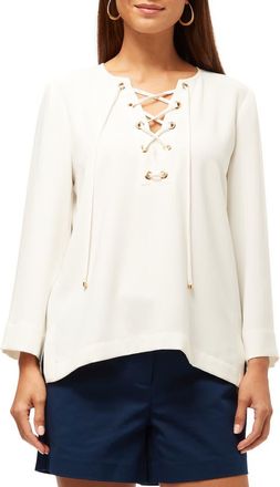Trina Turk Catamaran Lace Up Top in Whitewash at Nordstrom, Size Medium