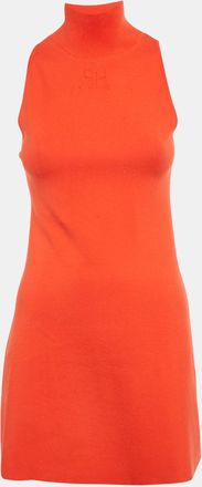 Courr&egrave;ges Orange Logo Embossed Knit A-Line Mini Dress