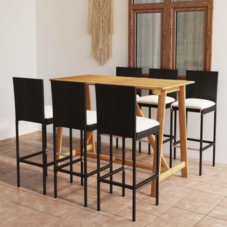 vidaXL 7 Pcs Garden Bar Juego Con Cojines Negros