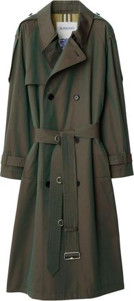 Burberry long cotton trench coat - women - Cotton/Cotton/Viscose/Buffalo Horn - 4 - Green