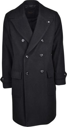 Officina36 Cappotto Doppiopetto - Heren - Mantel - Zwart - L - Wol - Jassen
