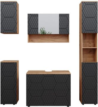 Vicco Conjunto De Muebles De Ba&ntilde;o Irma, Rayas Antracita, 5 Partes, Vicco