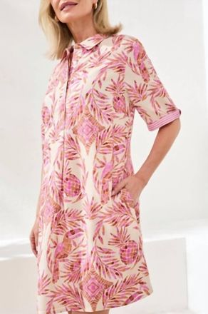 Tribal 1/2 Slv Btn Frt Dress In Wisteria