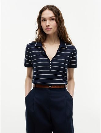 Tommy Hilfiger Womens Lightweight Pique Henley Polo - Navy - XL
