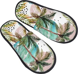 Generic Women Men Slippers Hawaii Tropical Palm Tree Leaves House Shoes Plush Fleece Lined House Slippers Ultralight Soft Bedroom Slipper For Party Travel Spa