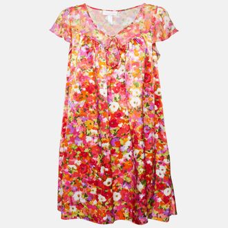 Oscar De La Renta Oscar De La Renta Pink Label Multicolor Floral Print Satin Night Gown