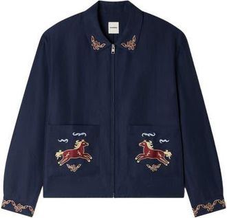 Sandro Embroidered wing collar jacket in Navy Blue at Nordstrom, Size X-Small