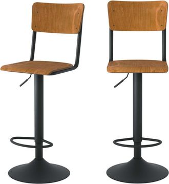 Rendez-Vous D&eacute;co Rendez-vous D&eacute;co - Set de 2 sillas de bar ajustables 60/80 cm en madera oscura - Clem