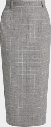 Thom Browne Windowpane Wool Tailored Midi Skirt