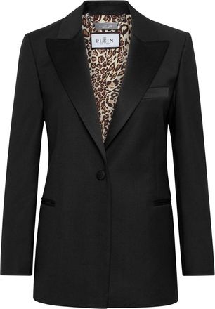 Philipp Plein peak-lapels single-breasted blazer - women - Virgin Wool/Polyester/Elastane/Polyester - M - Black