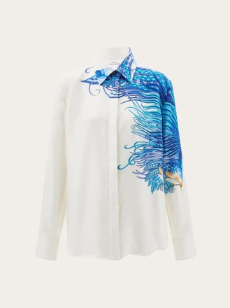 Ferragamo Women Silk shirt with feather print White