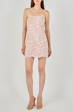 endless rose Floral Rhinestone Lace Strapless Minidress in Pink Multi Color at Nordstrom, Size X-Small