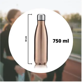 Trade Shop Trade Shop - Botella De Agua Deportiva 750 Ml De Pared De Acero Inoxidable Doble Para La Escuela Deportiva