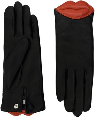 Agnelle Lips Lambskin Glove Lined in Alpaca with a Kiss at the Wrist in Tnoir/cardinal at Nordstrom, Size X-Small