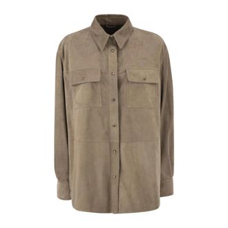 Brunello Cucinelli Sovracamicia in camoscio con tasche - - Blouses & Shirts - Donna - Beige - M