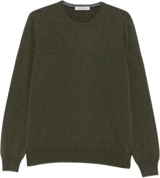 La Fileria Donkergroene Cashmere Crew Neck Sweater - Heren - Cashmere truien - Groen - M - Truien & Vesten