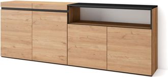 Skraut Home Aparador efecto madera roble y negro 200x35x75cm