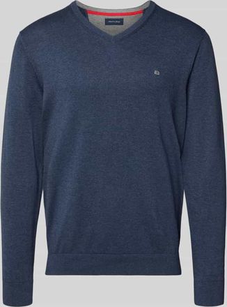 Christian Berg Strickpullover mit V-Ausschnitt in Metallic Blue Melange, Größe XXL