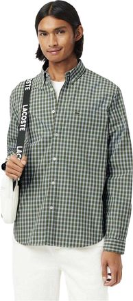Lacoste Heren geruit Popeline Regular Overhemd (Khaki)