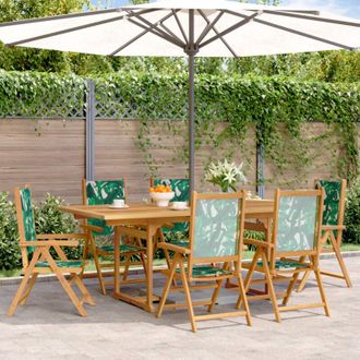vidaXL Set De Comedor Jard&iacute;n 7 Pzas Tela Madera Maciza Estampado Hojas Vidaxl
