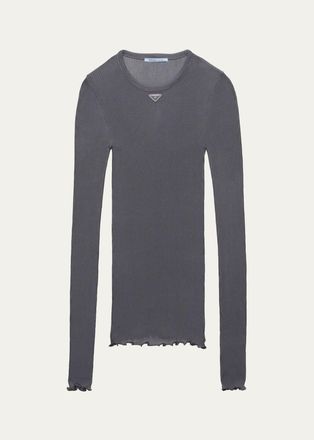 Prada Logo Rib-Knit Silk Top