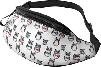Generic Bow Tie Owl Print Waist Pack Chest Bag Lightweight Fanny Pack For Travel Women Hiking 14X35Cm