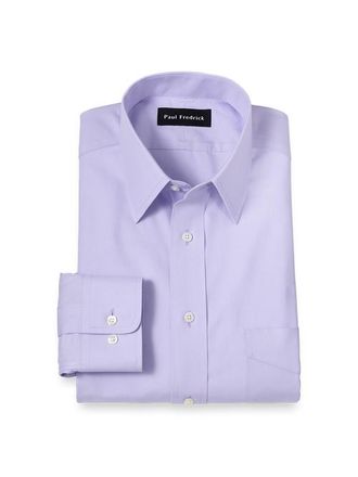 Paul Fredrick Tailored Fit Non-iron Cotton Pinpoint Solid Point Collar Dress Shirt in Lavender at Nordstrom, Size 16.5 - 34