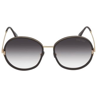 Tom Ford Hunter Smoke Gradient Round Ladies Sunglasses FT0946 01B 58