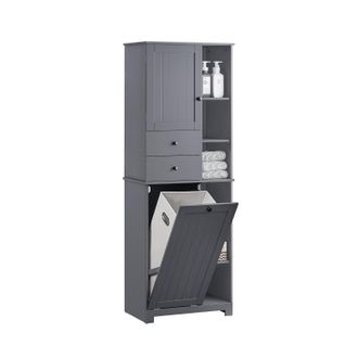 SoBuy Armario Alto De Ba&ntilde;o Con Cesto Para Ropa Sucia Mueble Columna Multifuncional Con 1 Puerta 6 Estantes Y 2 Cajones Gis 60 X 37 X 170 Cm Bzr104-dg Sobuy 