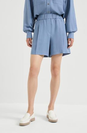 Brunello Cucinelli Fluid twill baggy shorts in Azure at Nordstrom, Size 42 It