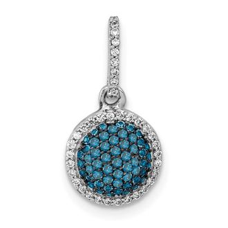 Diamond2Deal 14k White Gold 1/3 carat White and Blue Diamond Round Halo Cluster Pendant