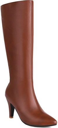 Generic Brown,6.5 UK,Knee High Boots for Womens Pointed Toe Kitten Heel Long Boot Side Zipper Fall Winter Fashion Dress Shoes