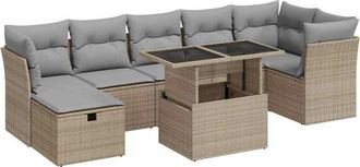 vidaXL Set De Sof&aacute;s De Jard&iacute;n Y Cojines 8 Piezas Rat&aacute;n Sint&eacute;tico Beige Vidaxl