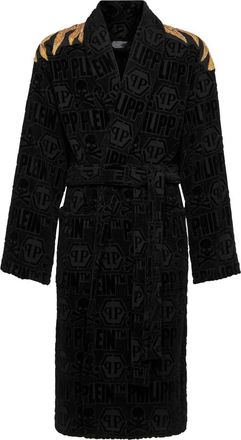 Philipp Plein Golden Eagle-print Bead-Embellished Cotton Bathrobe - unisex - Badjassen - Zwart - L/Xl - Katoen - Nachtkleding