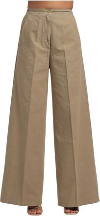 Forte_Forte Wijde Katoenen Canvas Broek - Dames - Wijde Broeken - Bruin - 2XS - Katoen - Broeken