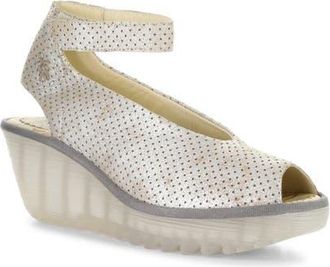 FLY London Yala Perforated Leather Sandal in Pearl at Nordstrom, Size 10-10.5Us