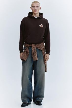 H&M Relaxed Fit Printed Hoodie in Dark Brown/verdant Blooms at Nordstrom, Size Xx-Large