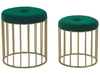 Beliani Set Di 2 Pouf A Nido Rivestimento In Poliestere Blu Ottanio Struttura Dorata Lubbock