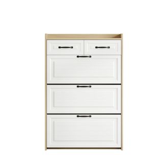 STILVORA Armario Zapatero Con 3 Puertas Abatibles Giratorias Y 2 Cajones, Estilo Moderno, En Tablero De Part&iacute;culas, Blanco Y Natural, 80&times;23,5&times;131 Cm